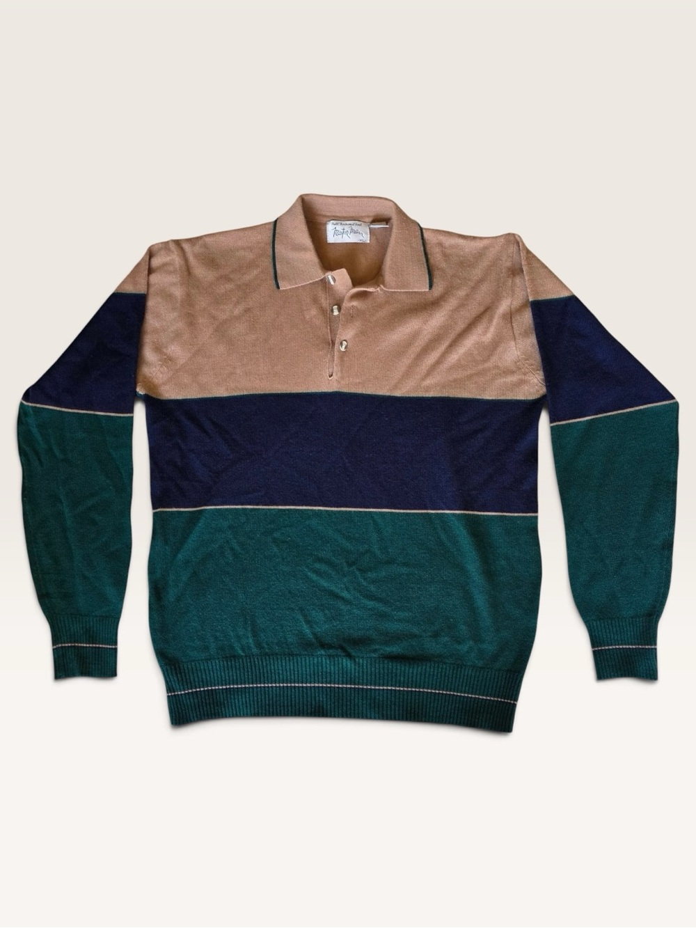 Vintage 70s Mister Man Colorblock Knit Polo Sweater XL